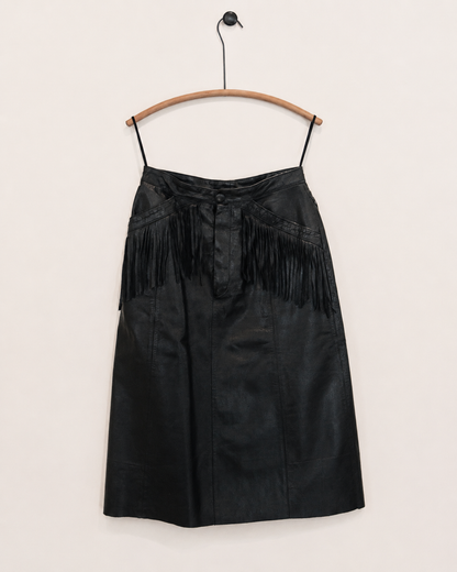 Pioneer Wear Golden Collection Vintage Leather Midi Skirt With Fringe Detail