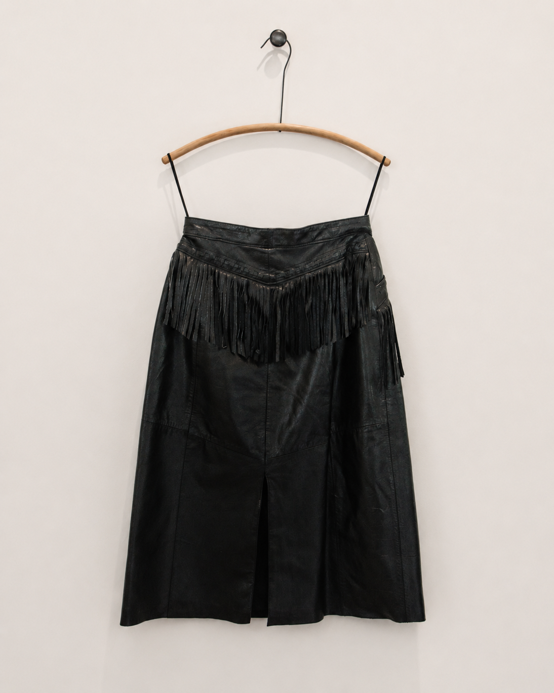 Pioneer Wear Golden Collection Vintage Leather Midi Skirt With Fringe Detail
