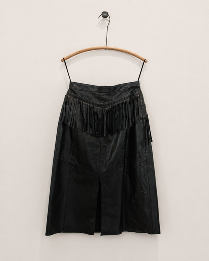 Pioneer Wear Golden Collection Vintage Leather Midi Skirt With Fringe Detail