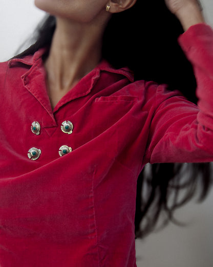 1950s Vintage Velvet Blouse with Thunderbird Conchos