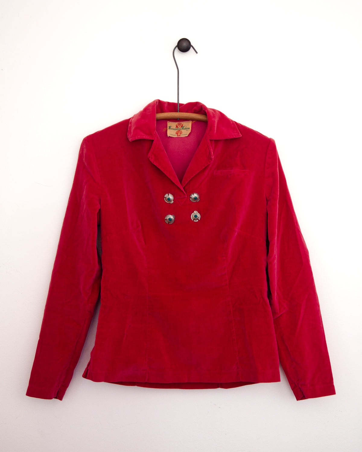 1950s Vintage Velvet Blouse with Thunderbird Conchos