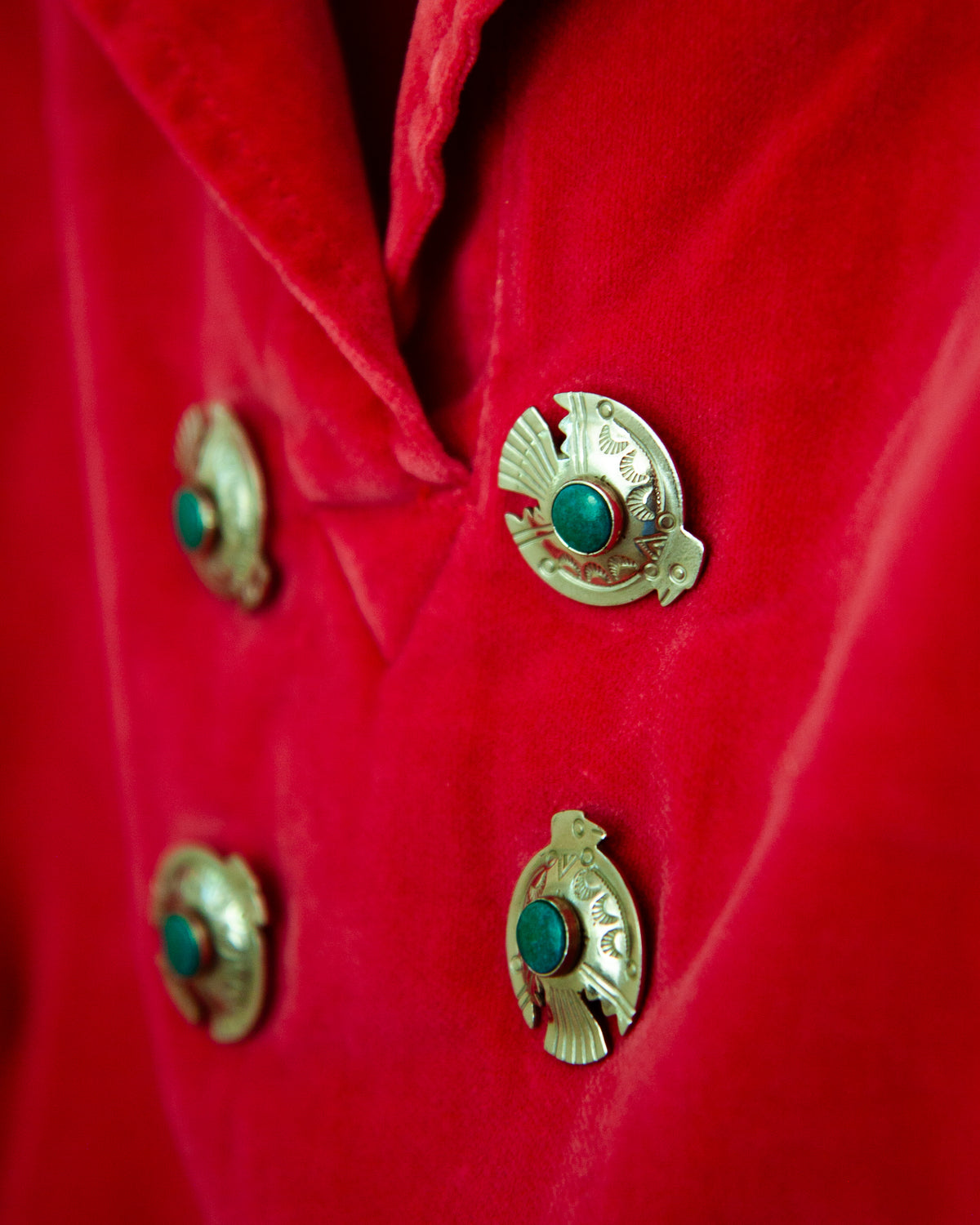 1950s Vintage Velvet Blouse with Thunderbird Conchos
