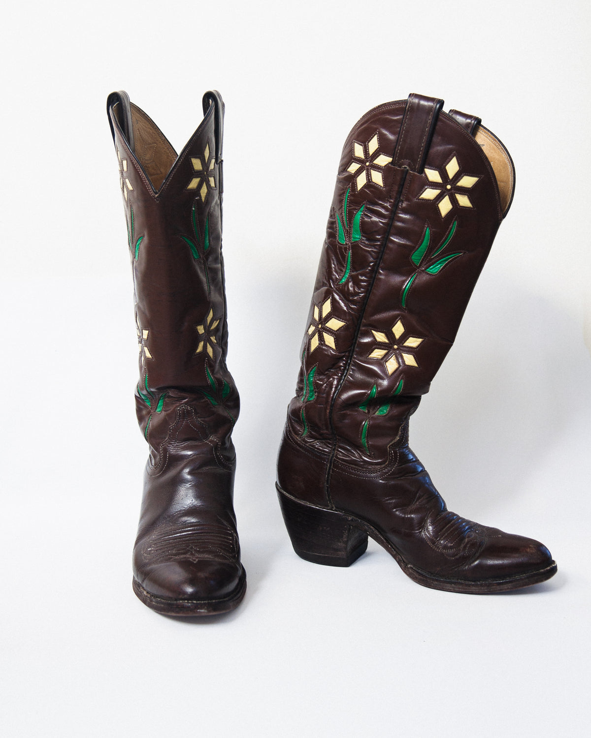 1960s-1970s Vintage Flower Inlay Cowboy Boots