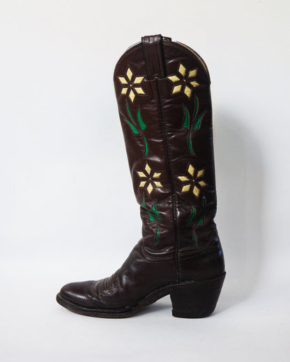 1960s-1970s Vintage Flower Inlay Cowboy Boots