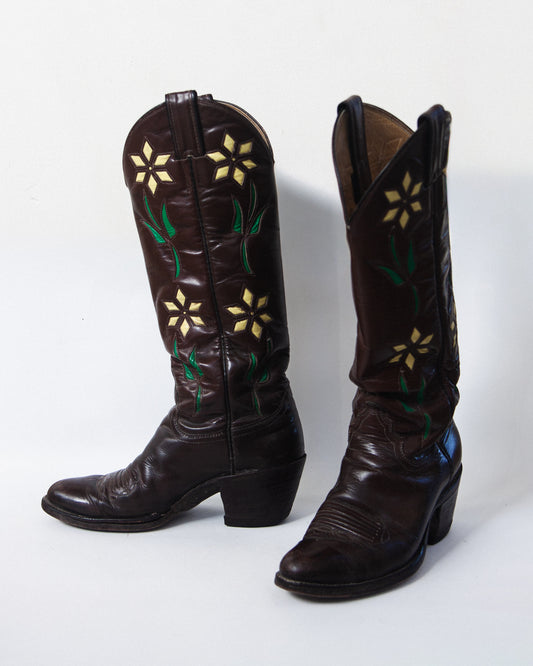 1960s-1970s Vintage Flower Inlay Cowboy Boots