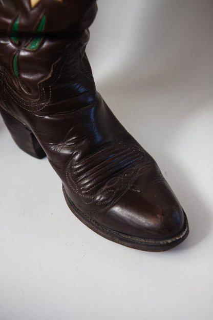 1960s-1970s Vintage Flower Inlay Cowboy Boots