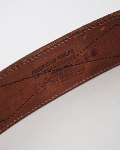 Vintage Hand Tooled Leather Belt with Hand Engraved Sterling Silver Double Buckle
