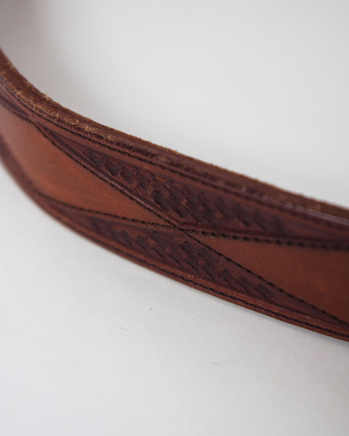 Vintage Hand Tooled Leather Belt with Hand Engraved Sterling Silver Double Buckle