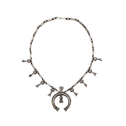 Vintage Silver Navajo Squash Blossom Necklace